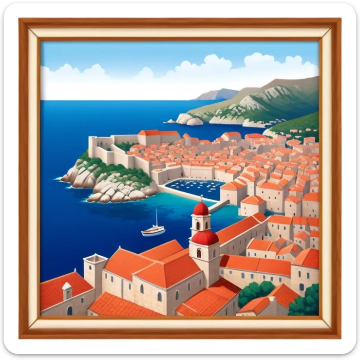 Dubrovnik – Cinematic Realistic Dubrovnik, depicted as a stunning coastal city with red-tiled roofs and ancient stone walls, set against the deep blue Adriatic Sea under warm Mediterranean light, rendered with rich textures that capture its enchanting beauty. sticker