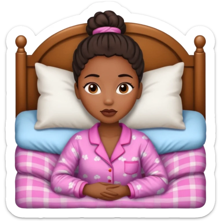 A black girl with edges and plump lips and long lashes with a bun in her bed sticker