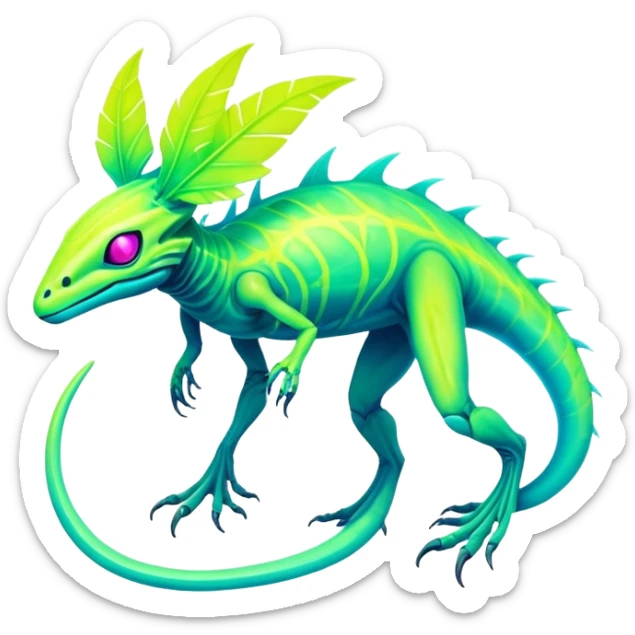 Tropical futuristic lush cool edgy neon Fionbri-Vernid-Elgyem-creature (full body) sticker