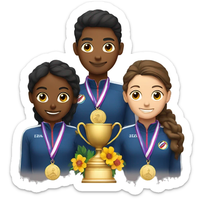 
pedestal with athletes who have medals hanging on their chests and flowers in their hands sticker