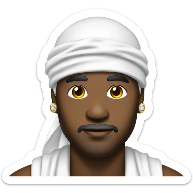 a black rich man wearing a white durag, white shirt, diamond earrings and diamond chain sticker