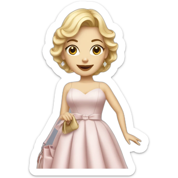 Beautiful white women wearing fabulous dress with fancy shoes and holding a bag sticker