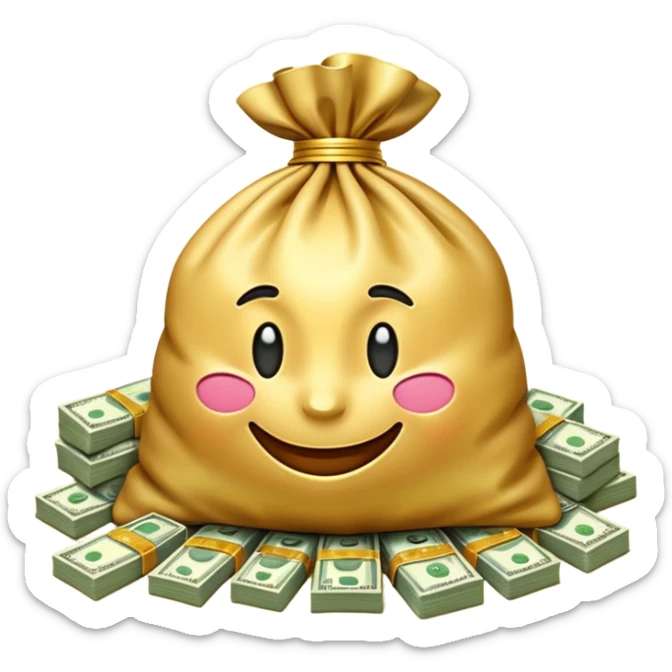 Luxury 3D emoji, overflowing money bag, stacks of cash, premium lighting, rich glossy look, ultra clean, transparent background


 sticker