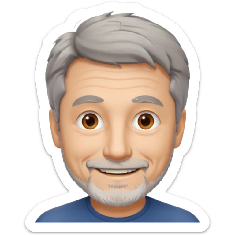 homme 60 ans cheveux gris court et décoiffés petite barbe sourir sticker