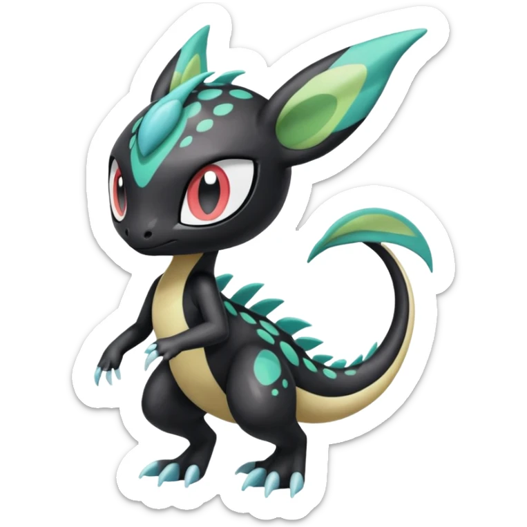 Splash-patterned emotional sparky sparky boom boom painful Meloetta-Guilmom-Salandit-Trico-Pokémon-Fakémon-fusion-hybrid-creature sticker