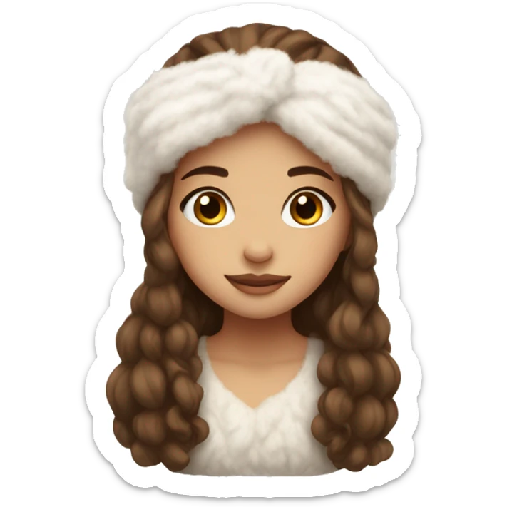 beautiful girl with a white warm fluffy headband long brown hair cozy sticker