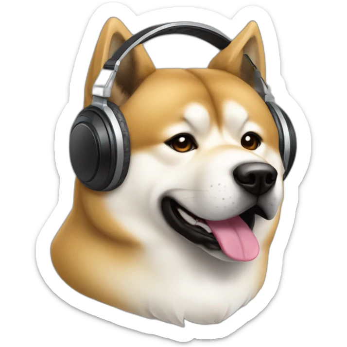 an Akita breed dog::1 with large DJ headphones sticker