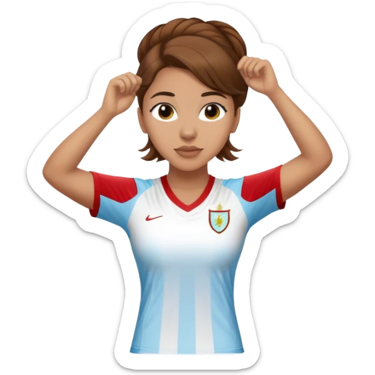 brown-haired woman wearing a Liverpool Futbol Club of Uruguay soccer shirt sticker