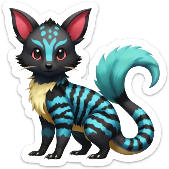 Rare exotic cute epic aesthetic colorful Salandit-Eevee-Civet-species-Fakemon-hybrid-creature, with markings, full body sticker