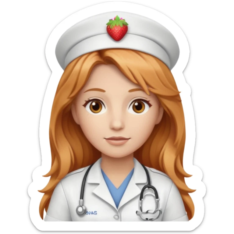 nurse with long strawberry blonde hair with brown eyes sticker