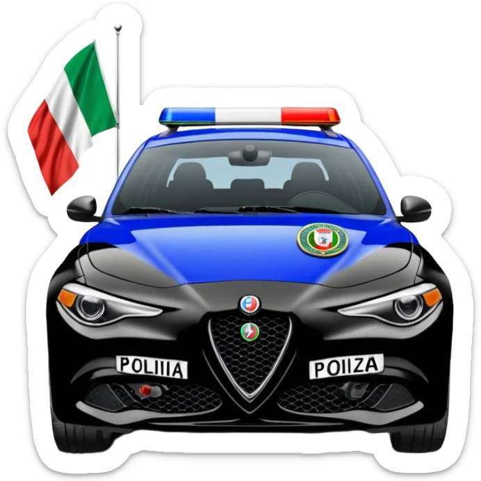 crea auto di servzio alfa romeo giulia colore nero con la scritta polizia penitenziaria e la bandiera italiana sticker