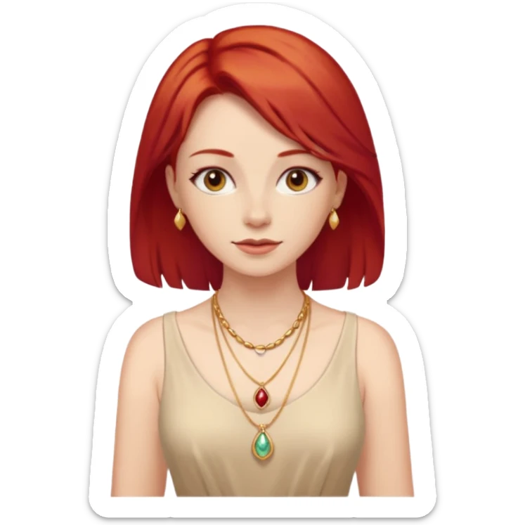 lady-in-light beige-dress-,-red-hair,-wearing-necklace sticker