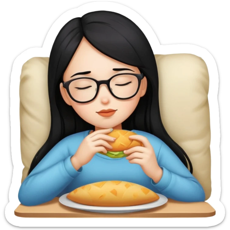 girl with straight black hair in different shapes (sleeping, eating, wearing glasses...) sticker