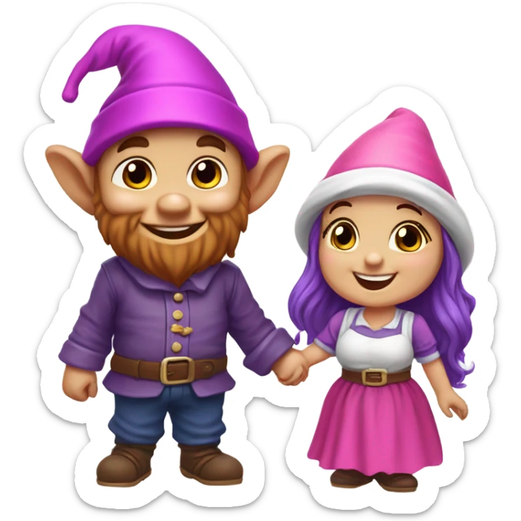Boy and girl Gnome’s in love pink and purple  sticker