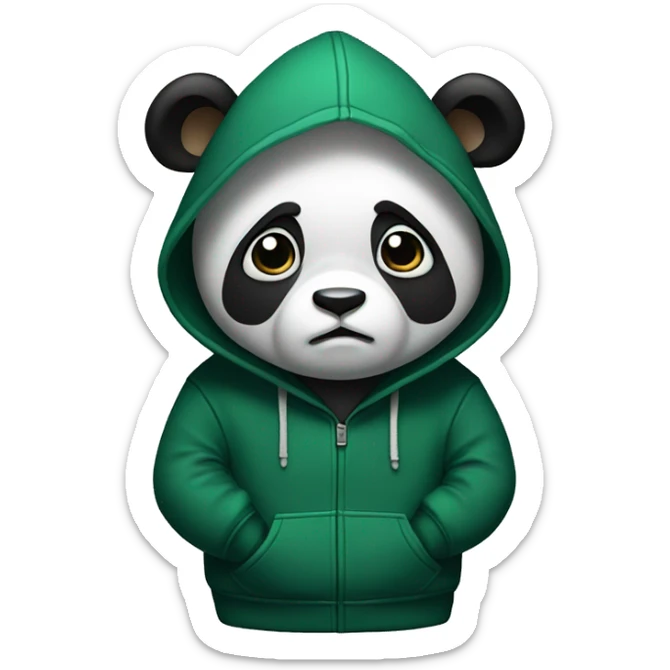 Panda in a dark green hoodie staring with an expression of being disgusted sticker