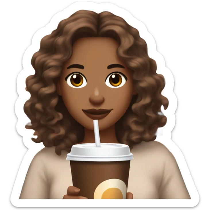 aesthetic white girl with brown wavy hair and brown eyes sipping an iced americano in a cute coffee shop  sticker