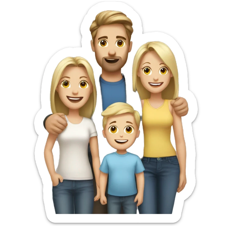 happy family dad with brown hair with blonde mom and blonde baby boy sticker