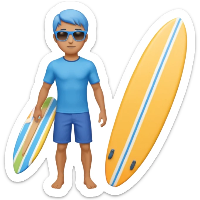 cute male surfer riding a wave, wearing shorts, sunglasses, holding balance, colorful surfboard, 3D cartoon, mobile game icon, clean background, no text sticker