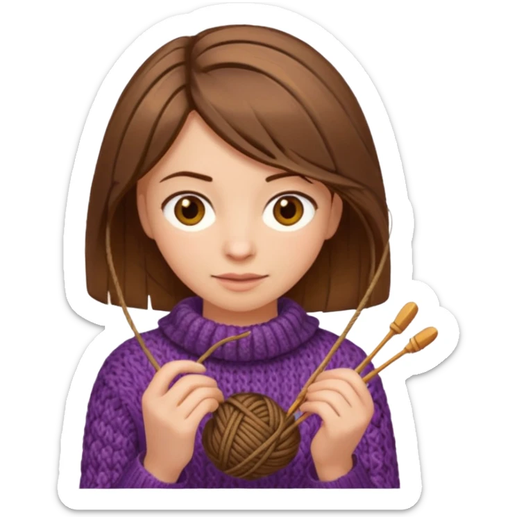  Woman with brown bobbed  hair and highlights light brown eyes no glasses tangked yarn  Knitting emoji sticker