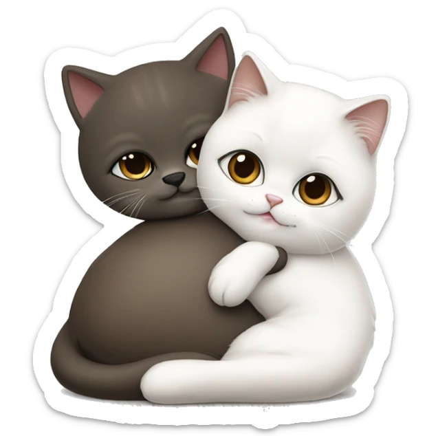 Dark brown hair girl snuggling seal point ragdoll cat and white Persian cat sticker