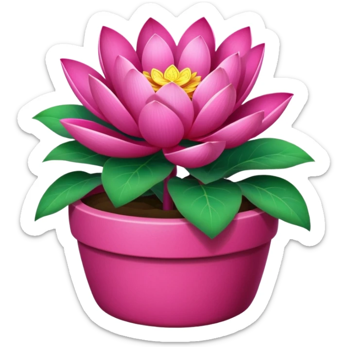 Decorative fuchsia-colored flower pot with a lotus flower plant; the pot is shallow sticker