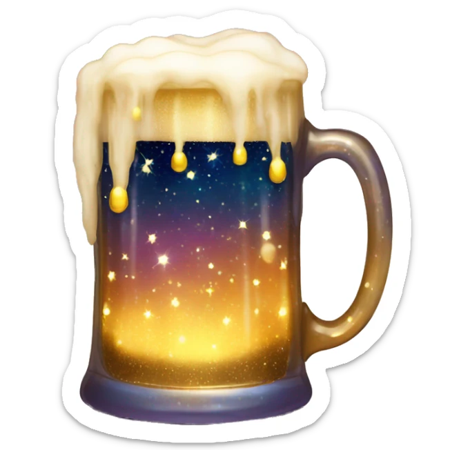 Beer mug full of galaxy nebula gold sparkles glow fairy lights sticker