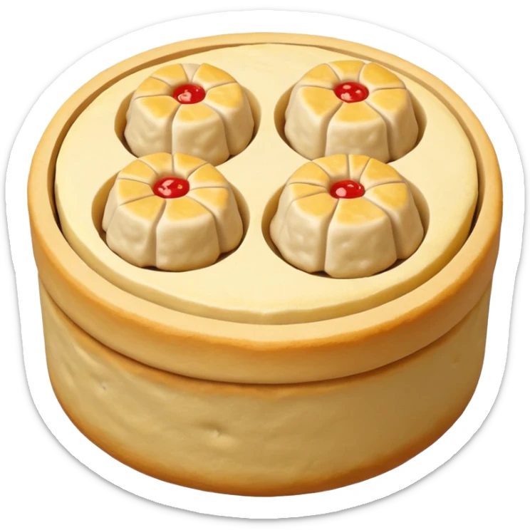 siu mai (a type of dim sum, just 1 cube of white color fish patty wrapped by yellow dough, leaving only the top part unwrapped, shape looks like short cylinder shape) sticker