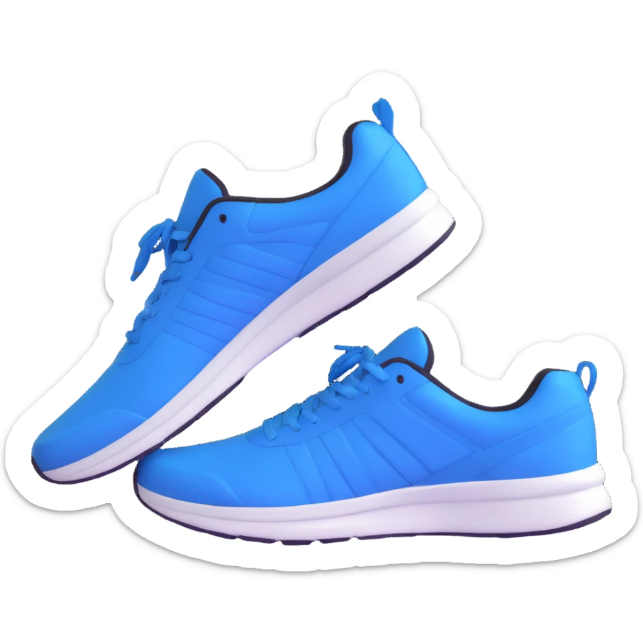 pair of blue running shoes emoji, cartoonish 3D emoji style, white soles, side view sticker