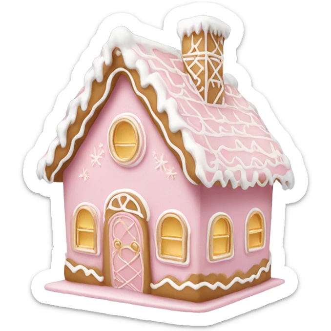 light pink and gold and white gingerbread house sticker