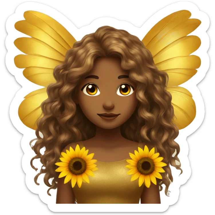big wings, sunflower, Beautiful, fairy, gold, brown, long hair sticker