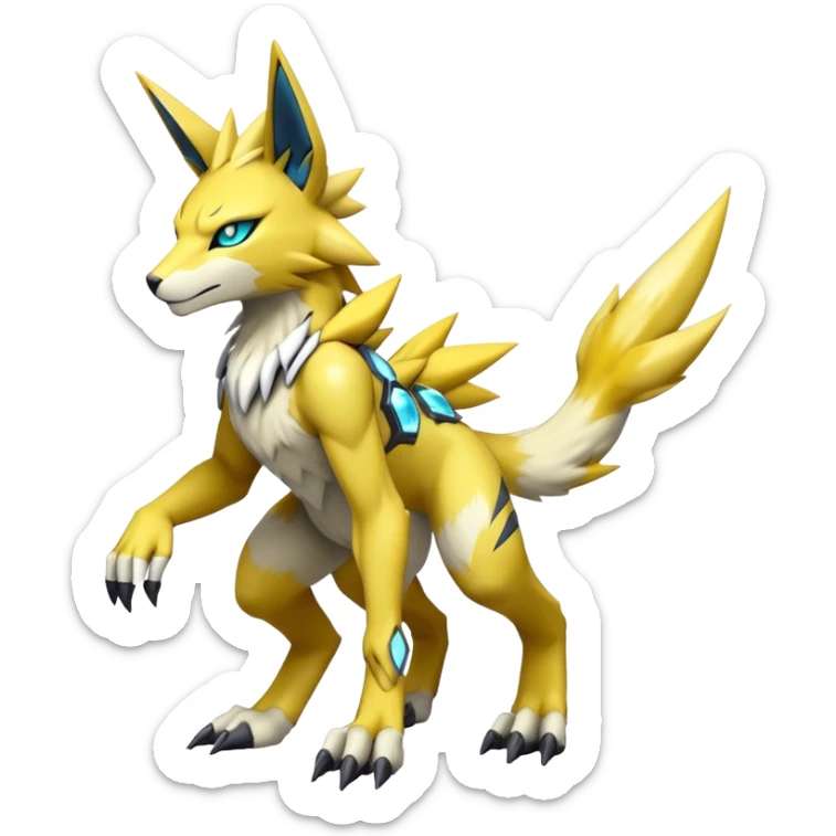  Cool Edgy Shiny Futuristic Ethereal Legendary Zeraora-Digimon-Renamon-Pokemon-hybrid full body sticker
