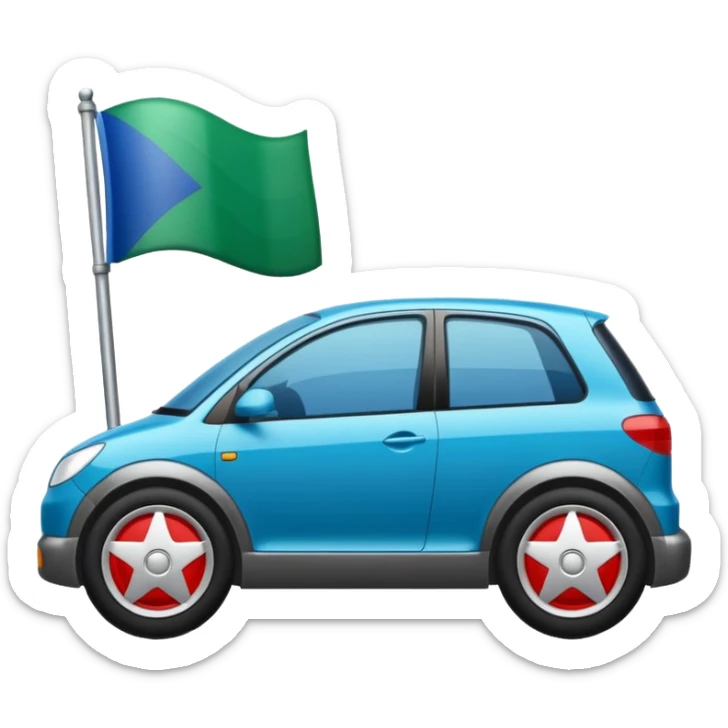 bandera mitad superior, azul y mitad inferior verde con una rueda de carruaje roja en el centro sticker