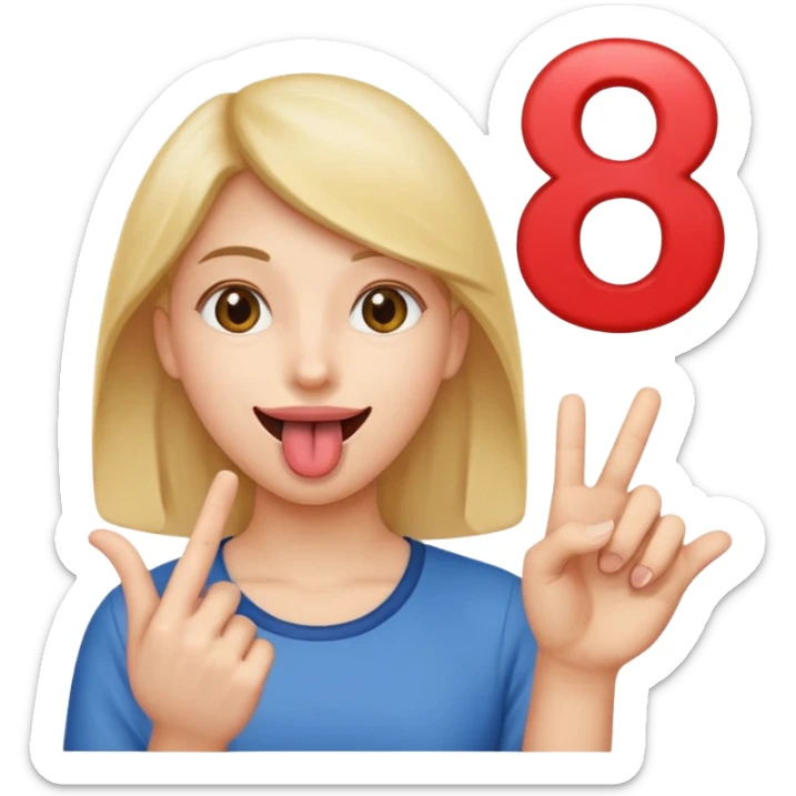 Happy face with tongue out with a number six in one hand and number seven in the other hand sticker