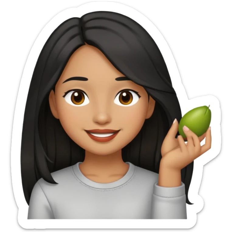 girl with olive brown skin, black long hair, brown eyes, smiling with lips closed, casual outfit sticker