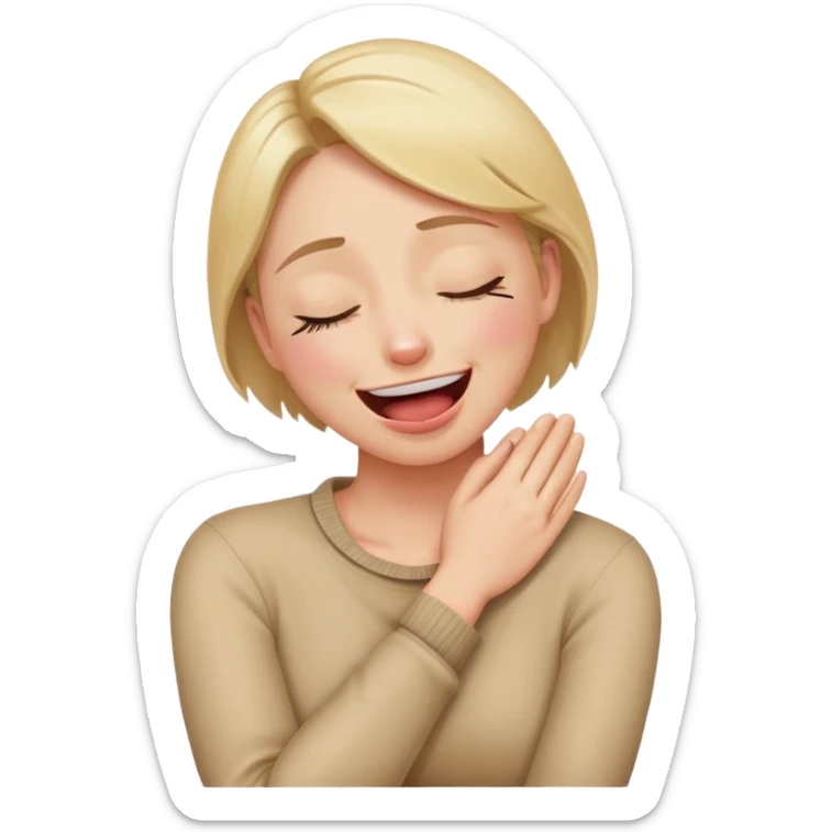 person arms crossed hands holding neck eyes closed/tongue out/laughing crying/  sticker