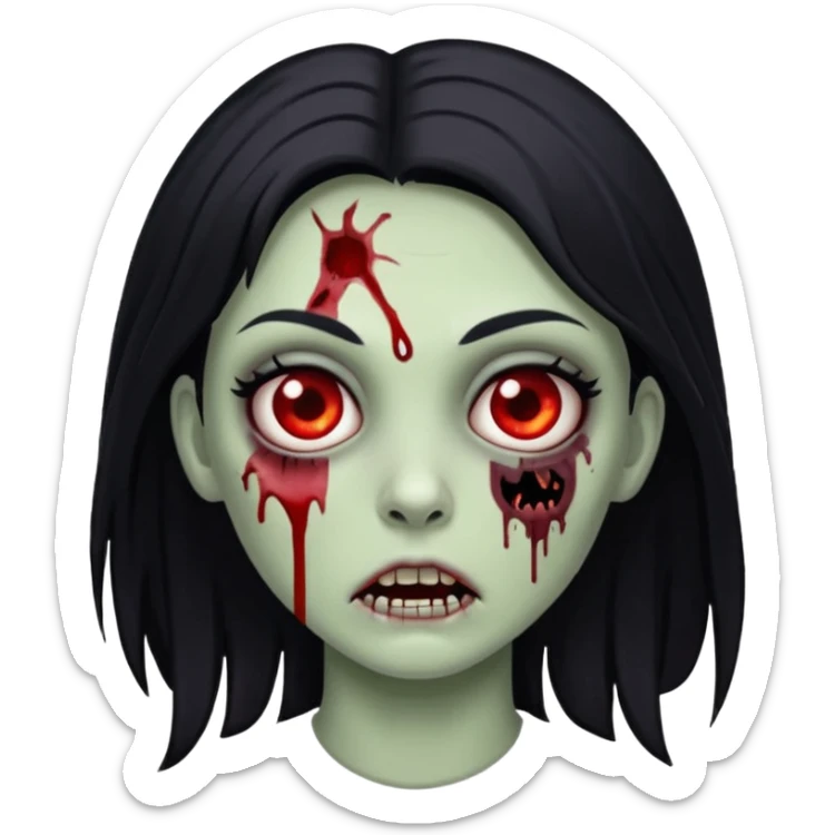 white girl zombie with black hair and blood sticker