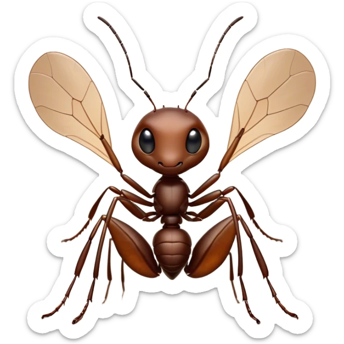 Cinematic Industrious Ant Portrait Emoji, Poised and diligent, with a tiny, meticulously detailed body in earthy tones, sharp, observant eyes and agile limbs, Simplified yet precise and sophisticated features, highly detailed, glowing with a soft, natural luminescence, high shine, intelligent and determined, stylized with an air of hardworking resilience, focused and alert, soft glowing outline, capturing the essence of a watchful ant that appears ready to march out of the screen with effortless precision! sticker