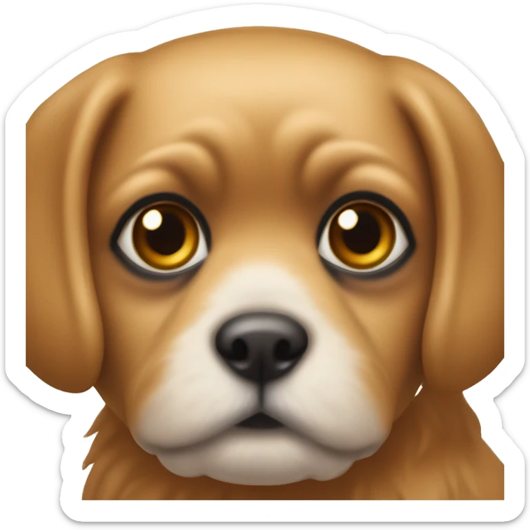 Un emoji de una perrita pekinés pequeña y de color caramelo con la nariz pequeña y ojos grandes  sticker