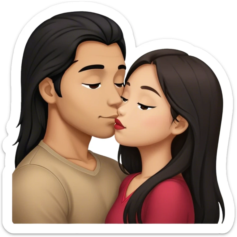 Guy with long black hair kissing Filipina girl with brown hair  sticker