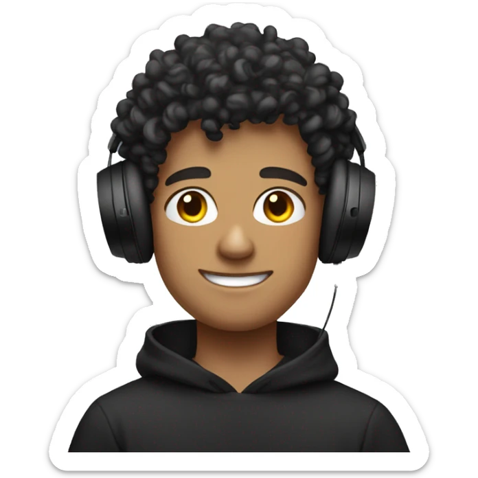 super curly white teen man black sweatshirt on headphones sticker