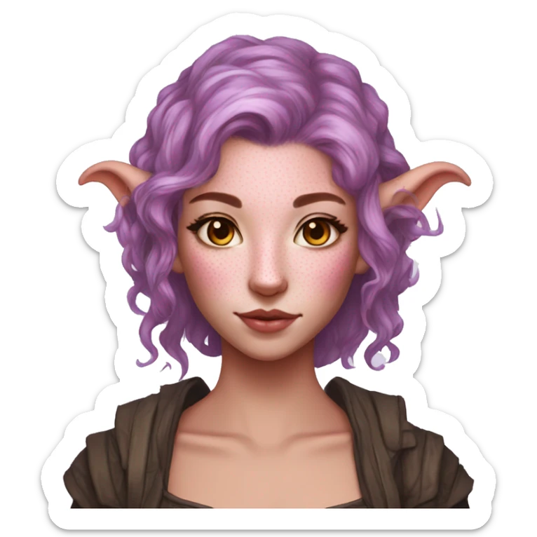 tiefling lavender skin freckles pink hair sticker