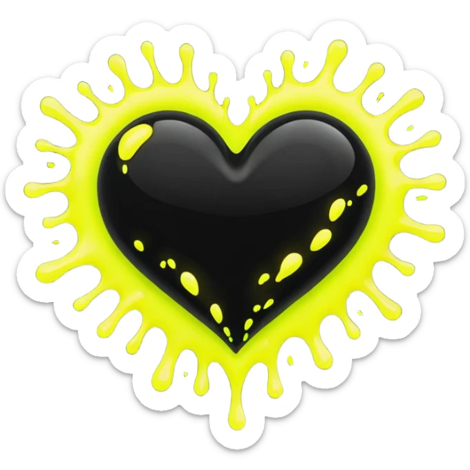 A neon yellow heart with black splashes inside the heart and The text UVP in the heart sticker