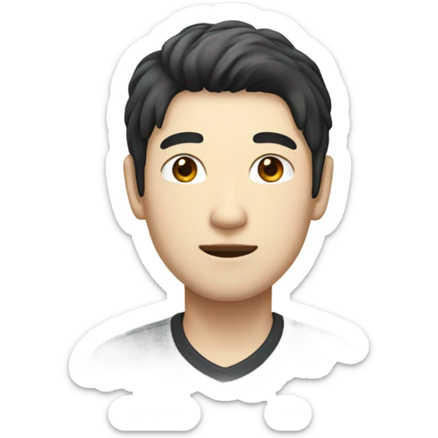 man from japan with white skin and black hair, wear casual shirt  sticker