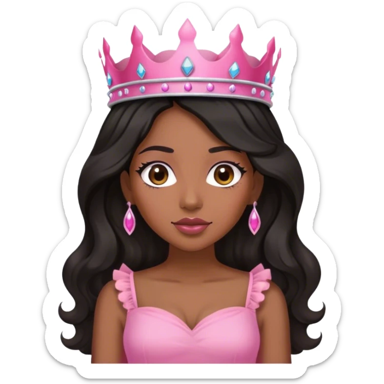 Crown TONE 4 black women with long WAVY hair pink dress pink crown facing forward black hair adult woman sticker