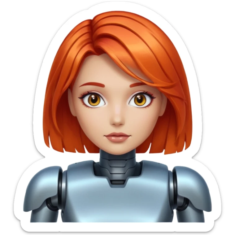 female vibrant hair color metalic robot face like last picture of the last one sticker
