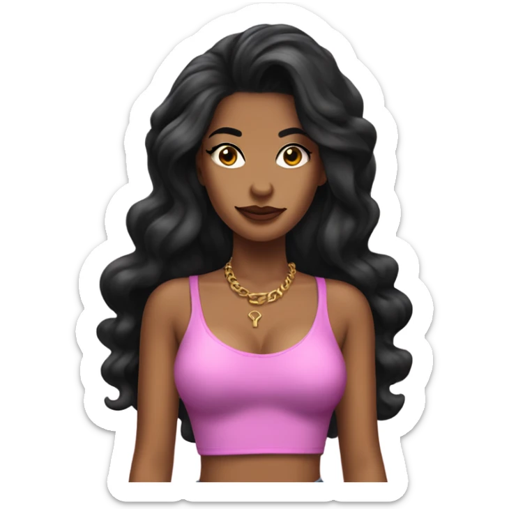 Tanned woman with long black hair dressed in 90s hip hop hair, makeup, and attire sticker