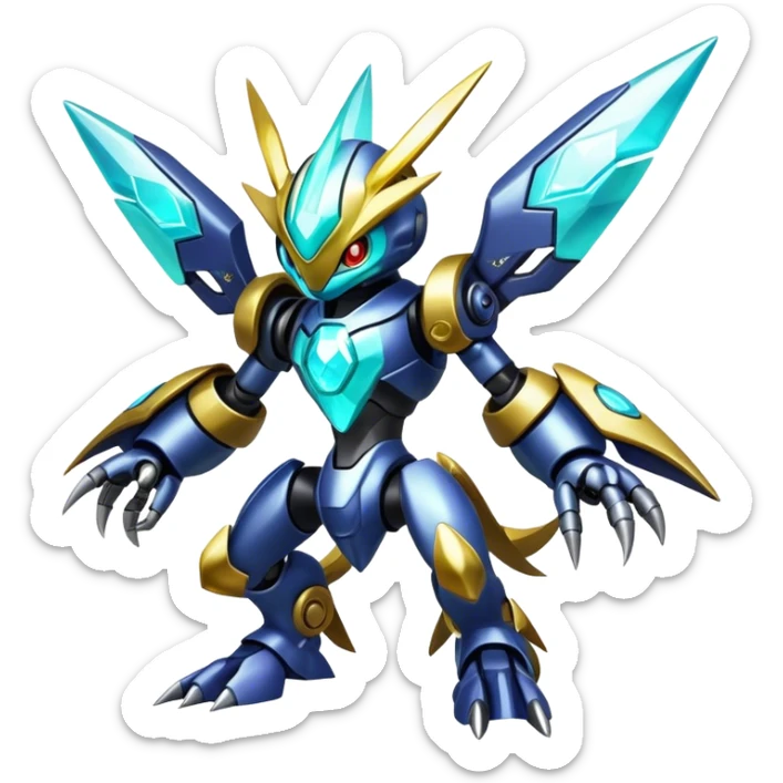 Shiny Futuristic Fakemon-Pokemon-Digimon-Spectrobes-fusion, full body sticker
