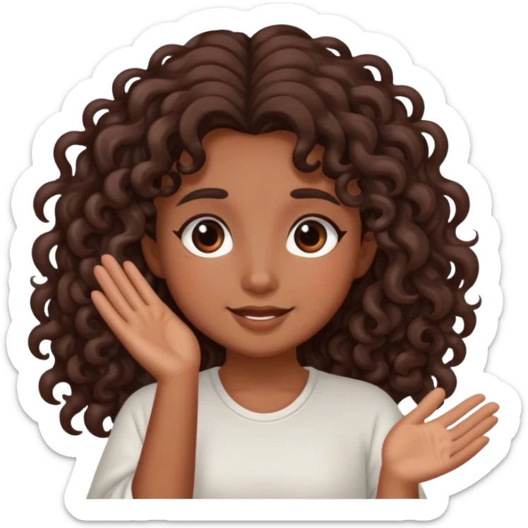 Brown girl with dark brown long curly hair saying good morning  sticker