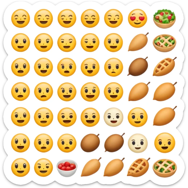 Find the different emoji.
2 food emojis.
Tiny detail change.
No faces, no expressions.
Simple layout. sticker