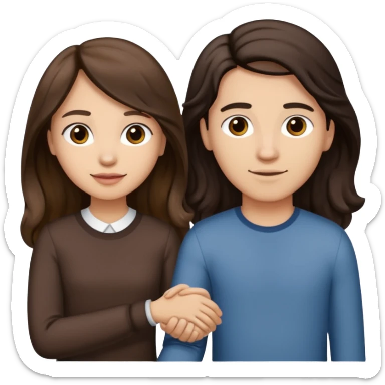 Longer wavy hair for one and straight for the other both dark brown hair. Light skin tone holding hands sticker